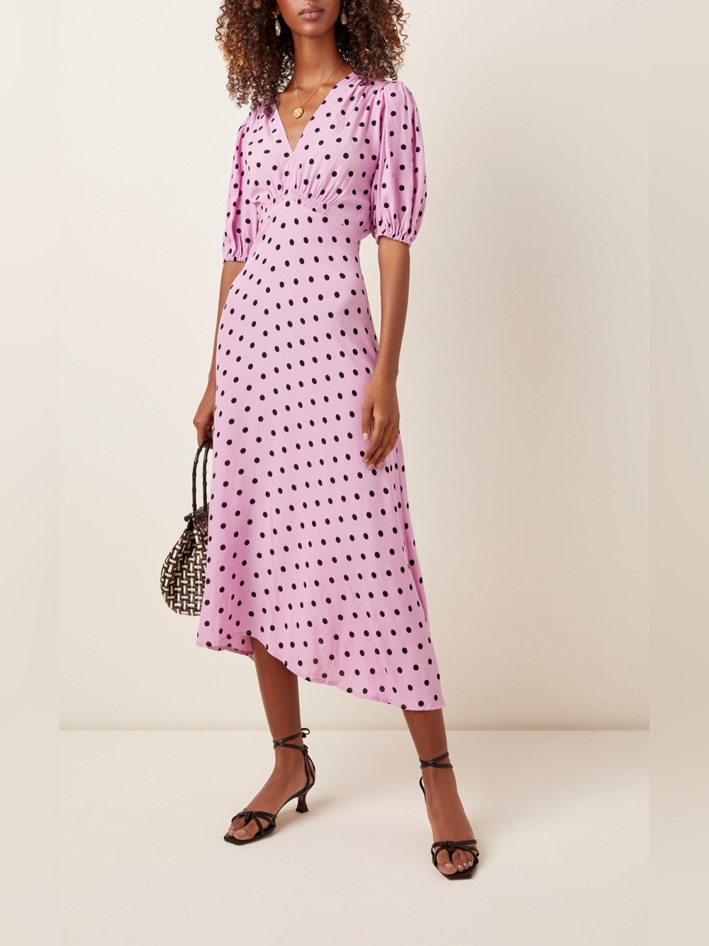 Faithfull The Brand Vittoria Polka Dot Midi Dress Size M
